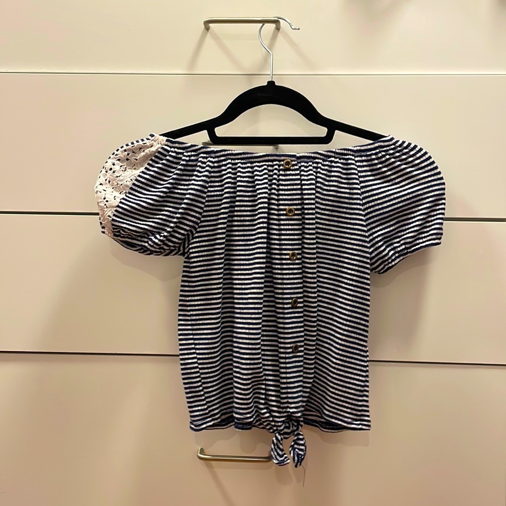 Short sleeve top kids blue and white buttoned  striped ten sixty Sherman